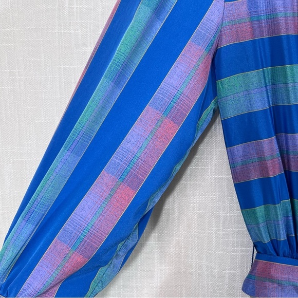 Vintage 80’s Jonathan Martin Pleated Button Striped Belted Dress Size 11/12 - Picture 13 of 15